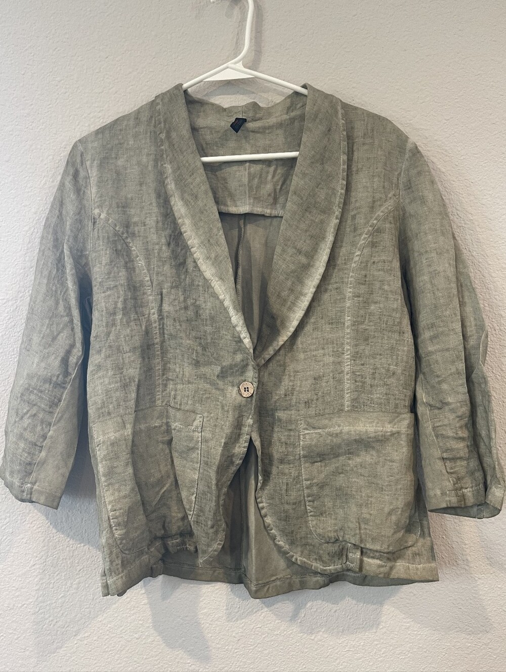 Inizio Womens 100% Linen Washed Green Single Button Blazer Jacket Size Large
